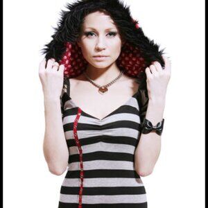 Shrinkle Fur Skull Hoodie Dress Small Black Gray Striped Studded y2k Punk Goth